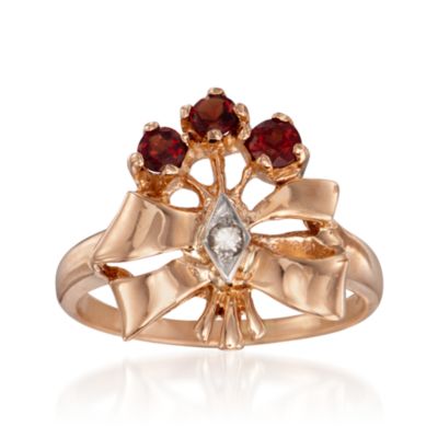C. 1990 Vintage .60 ct. t.w. Garnetbow and Ribbon Ring With Diamond in 14kt Two-Tone Gold. Size 8.5 &mdash; Alt Image 1