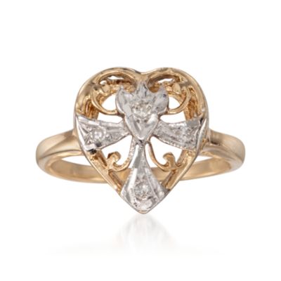 C. 2000 Vintage Diamond Heart Ring in 14kt Two-Tone Gold. Size 5.75 &mdash; Alt Image 1