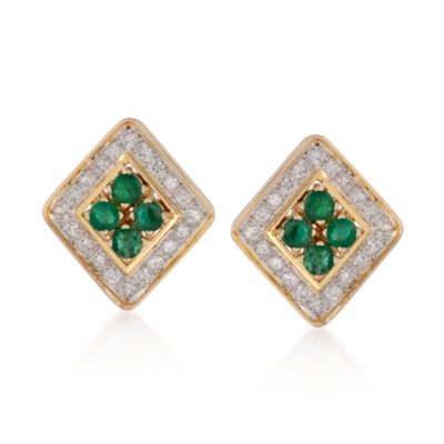 C. 1980 Vintage .80 ct. t.w. Emerald and .80 ct. t.w. Diamond Earrings in 14kt Yellow Gold &mdash; Alt Image 1