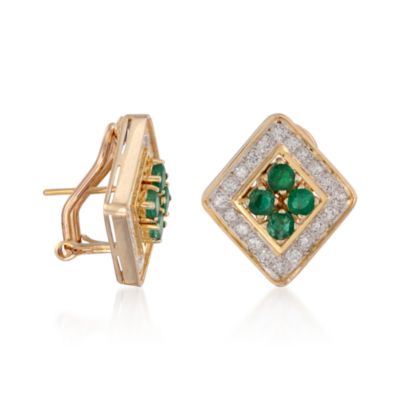 C. 1980 Vintage .80 ct. t.w. Emerald and .80 ct. t.w. Diamond Earrings in 14kt Yellow Gold &mdash; Alt Image 3