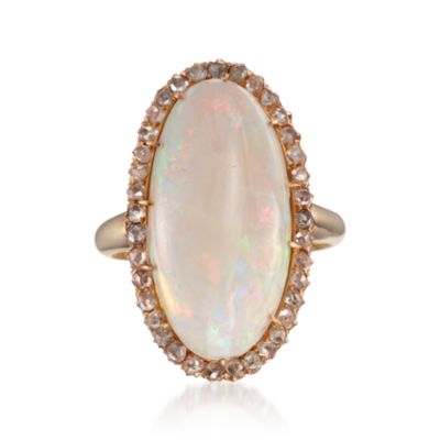 C. 1950 Vintage Opal and .75 ct. t.w. Diamond Ring in 14t Yellow Gold. Size 10.75 &mdash; Alt Image 1