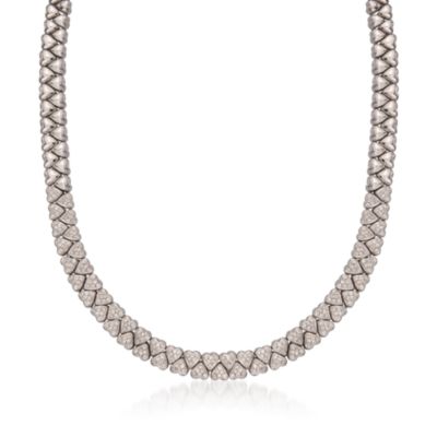 C. 1980 Vintage 3.50 ct. t.w. Heart Motif Double-Row Diamond Necklace in 18kt White Gold. 16" &mdash; Alt Image 1