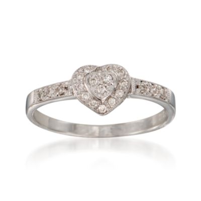 C.1995 Vintage .15 ct. t.w. Diamond Heart Ring in 14kt White Gold. Size 7 &mdash; Alt Image 1