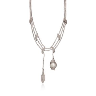 C. 1990 Vintage South Sea Pearl and 8.95 ct. t.w. Diamond Necklace in 18kt White Gold. 15.5" &mdash; Alt Image 1