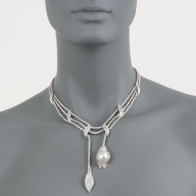 C. 1990 Vintage South Sea Pearl and 8.95 ct. t.w. Diamond Necklace in 18kt White Gold. 15.5" &mdash; Alt Image 2