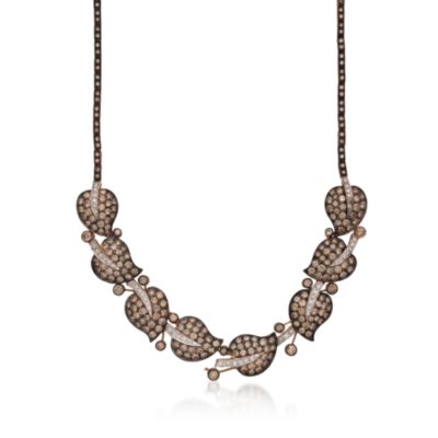 C. 1990 Vintage 13.70  ct. t.w. Brown and White Diamond Leaves Necklace in 18kt Yellow Gold. 16" &mdash; Alt Image 1