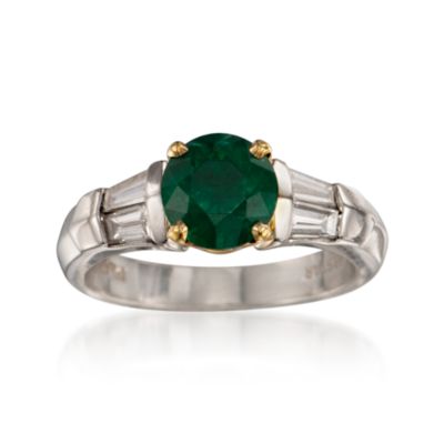 C. 1990 Vintage 1.15 Carat Emerald and .50 ct. t.w. Diamond Ring in Platinum and 18kt Gold. Size 5.5 &mdash; Alt Image 1
