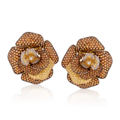 C. 1980 Vintage 20.00 ct. t.w. Yellow Sapphire and .60 ct. t.w. Diamond Floral Earrings in 18kt Yellow Gold &mdash; Alt Image 1