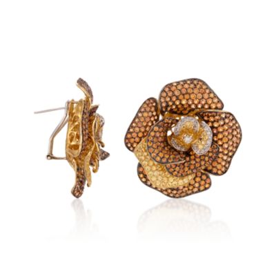 C. 1980 Vintage 20.00 ct. t.w. Yellow Sapphire and .60 ct. t.w. Diamond Floral Earrings in 18kt Yellow Gold &mdash; Alt Image 3