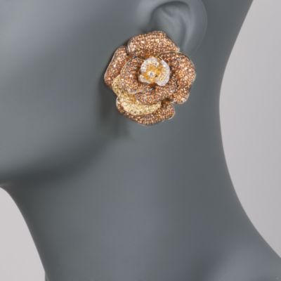 C. 1980 Vintage 20.00 ct. t.w. Yellow Sapphire and .60 ct. t.w. Diamond Floral Earrings in 18kt Yellow Gold &mdash; Alt Image 2