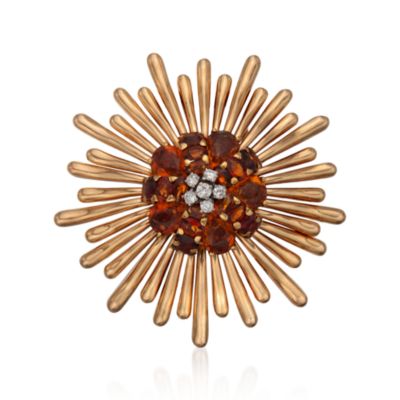C. 1970 Vintage Tiffany Jewelry 10.00 ct. t.w. Citrine and .40 ct. t.w. Diamond Sunburst Pin in 14kt Yellow Gold &mdash; Alt Image 1