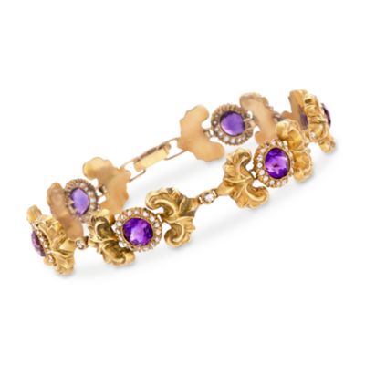 C. 1910 Vintage 8.00 ct. t.w. Amethyst and 1.85 ct. t.w. Diamond Bracelet in 14kt Yellow Gold. 8" &mdash; Alt Image 1