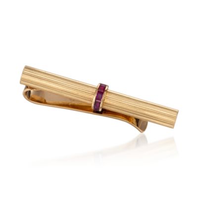 C.1980 Vintage Tiffany Jewelry .60 ct. t.w. Ruby Bar Tie Clip in 14kt Yellow Gold &mdash; Alt Image 1