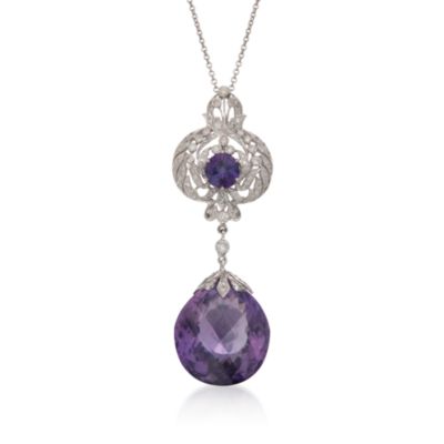 C. 2000 Vintage 20.85 ct. t.w. Amethyst and .80 ct. t.w. Diamond Necklace in 14kt White Gold. 16" &mdash; Alt Image 1