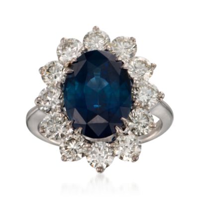 C. 1990 Vintage 7.30 Carat Sapphire and 2.40 ct. t.w. "Diana"-Style Diamond Ring in Platinum. Size 6 &mdash; Alt Image 1