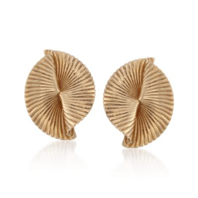 C. 1970 Vintage Tiffany Jewelry 14kt Yellow Gold Ruffled Fan Earrings &mdash; Alt Image 1
