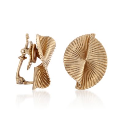 C. 1970 Vintage Tiffany Jewelry 14kt Yellow Gold Ruffled Fan Earrings &mdash; Alt Image 3