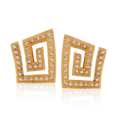 C. 1970 Vintage Lalaounis 1.50 ct. t.w. Greek Key Design Diamond Earrings in 18kt Yellow Gold &mdash; Alt Image 1