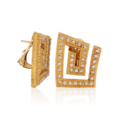 C. 1970 Vintage Lalaounis 1.50 ct. t.w. Greek Key Design Diamond Earrings in 18kt Yellow Gold &mdash; Alt Image 3
