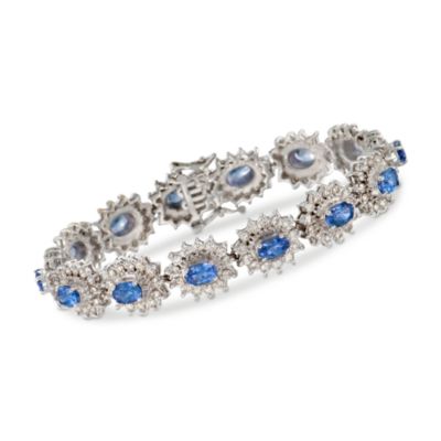6.87 ct. t.w. Tanzanite and 4.55 ct. t.w. Diamond Bracelet in 14kt White Gold. 7" &mdash; Alt Image 1