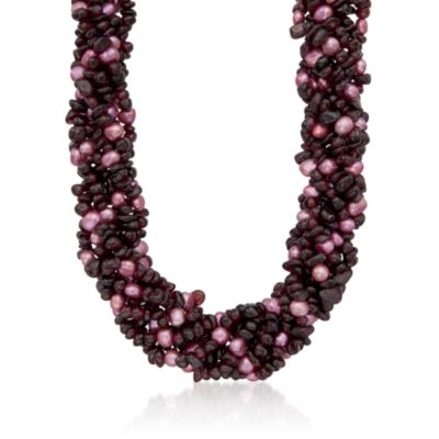 Garnet and Pearl Torsade Necklace in Sterling Silver. 18" &mdash; Alt Image 1