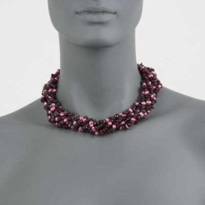 Garnet and Pearl Torsade Necklace in Sterling Silver. 18" &mdash; Alt Image 2