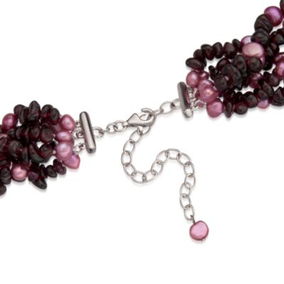 Garnet and Pearl Torsade Necklace in Sterling Silver. 18" &mdash; Alt Image 3