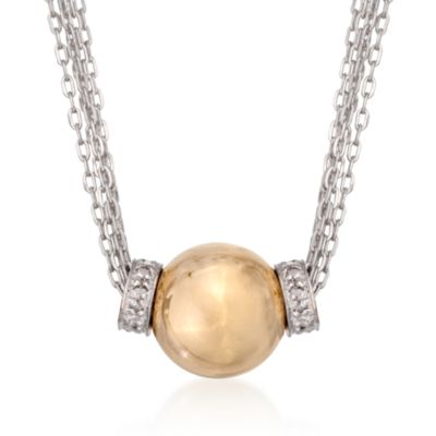 .10 ct. t.w. Diamond Beaded Multi-Strand Necklace in Two-Tone. 16" &mdash; Alt Image 1
