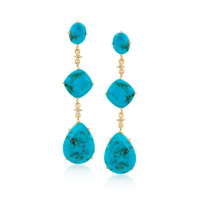 Turquoise and .10 ct. t.w. Diamond Drop Earrings in 18kt Over Sterling Silver &mdash; Alt Image 1