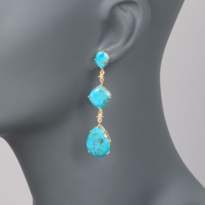 Turquoise and .10 ct. t.w. Diamond Drop Earrings in 18kt Over Sterling Silver &mdash; Alt Image 2