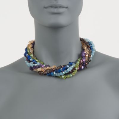 Multi-Gemstone Torsade Necklace in Sterling Silver. 18" &mdash; Alt Image 2