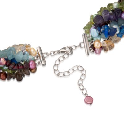 Multi-Gemstone Torsade Necklace in Sterling Silver. 18" &mdash; Alt Image 3