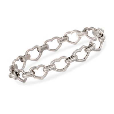 C. 1990 Vintage A. Basha 18kt White Gold Open Heart Link Bracelet. 7.25" &mdash; Alt Image 1
