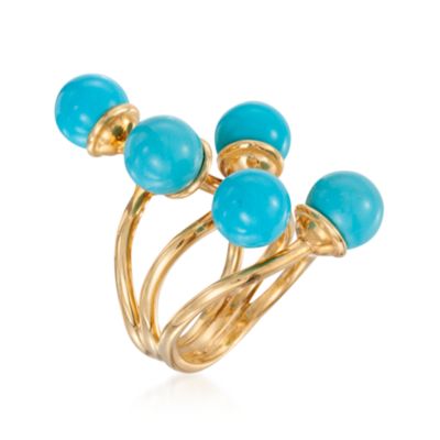 C. 1980 Vintage Turquoise Bead Ring in 18kt Yellow Gold. Size 5 &mdash; Alt Image 3