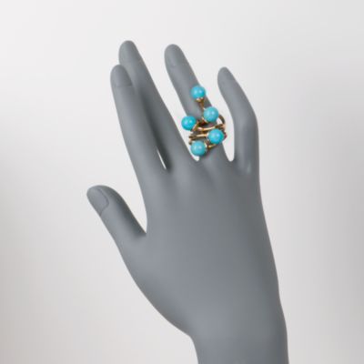 C. 1980 Vintage Turquoise Bead Ring in 18kt Yellow Gold. Size 5 &mdash; Alt Image 2