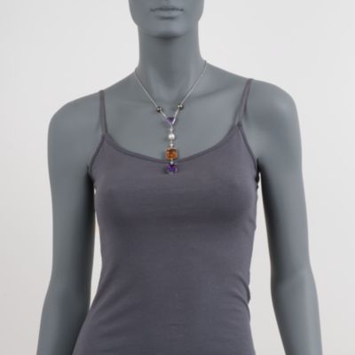 C. 1990 Vintage Cultured Pearl and  40.55 ct. t.w. Multi-Gem Necklace With Diamonds in 14kt White Gold. 18" &mdash; Alt Image 2
