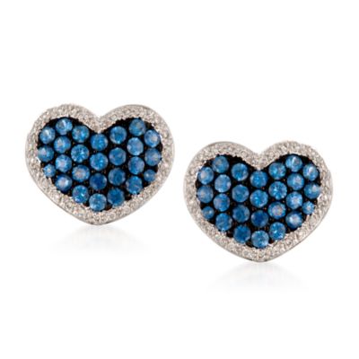 C. 2000 Vintage 4.25 ct. t.w. Sapphire and .35 ct. t.w. Diamond Heart Earrings in 18kt White Gold &mdash; Alt Image 1