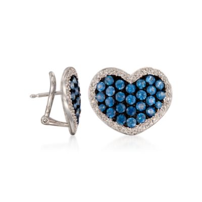 C. 2000 Vintage 4.25 ct. t.w. Sapphire and .35 ct. t.w. Diamond Heart Earrings in 18kt White Gold &mdash; Alt Image 3