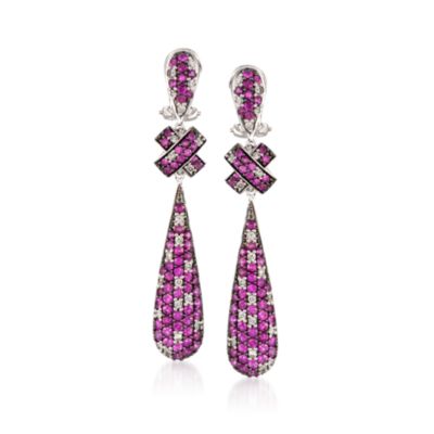 C. 2000 Vintage 4.30 ct. t.w. Pink Sapphire and .65 ct. t.w. Diamond Drop Earrings in 14kt White Gold &mdash; Alt Image 1