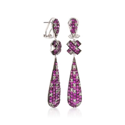 C. 2000 Vintage 4.30 ct. t.w. Pink Sapphire and .65 ct. t.w. Diamond Drop Earrings in 14kt White Gold &mdash; Alt Image 3