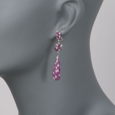 C. 2000 Vintage 4.30 ct. t.w. Pink Sapphire and .65 ct. t.w. Diamond Drop Earrings in 14kt White Gold &mdash; Alt Image 2