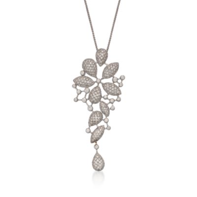C. 1990 Vintage 5.75 ct. t.w. Floral Pave Diamond Pendant Necklace in 18kt White Gold. 18" &mdash; Alt Image 1