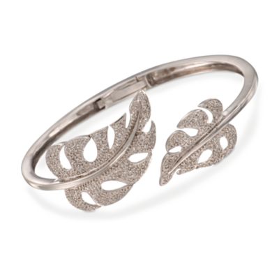C. 2000 Vintage .80 ct. t.w. Diamond Leaves Cuff Bracelet in 14kt White Gold. 6.75" &mdash; Alt Image 1