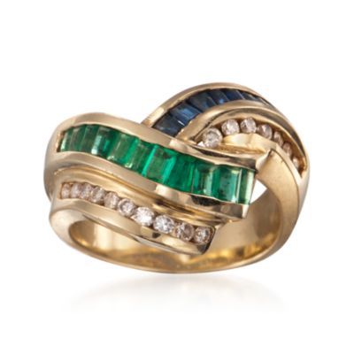C. 1980 Vintage .90 ct. t.w. Multi-Gem and .33 ct. t.w. Diamond Ring in 14kt Yellow Gold. Size 6.25 &mdash; Alt Image 1