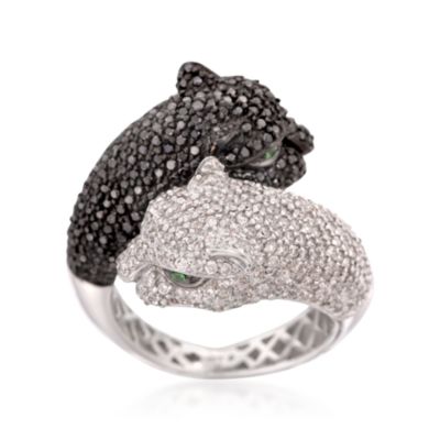 2.35 ct. t.w. Black and White Diamond Panther Bypass Ring in 14kt White Gold &mdash; Alt Image 1