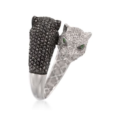 2.35 ct. t.w. Black and White Diamond Panther Bypass Ring in 14kt White Gold &mdash; Alt Image 3