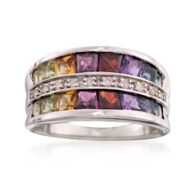 2.00 ct. t.w. Multicolored Gemstone Ring With Diamonds in Sterling Silver &mdash; Alt Image 1
