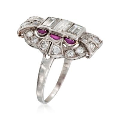 C. 1930 Vintage 1.75 ct. t.w. Diamond Dinner Ring With Faux Rubies in Platinum. Size 5.5 &mdash; Alt Image 3