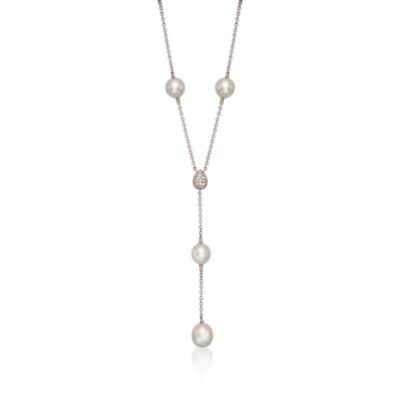 C. 2000 Vintage 10.5-12mm South Sea Pearl and .35 ct. t.w. Diamond Necklace in 18kt White Gold. 16" &mdash; Alt Image 1