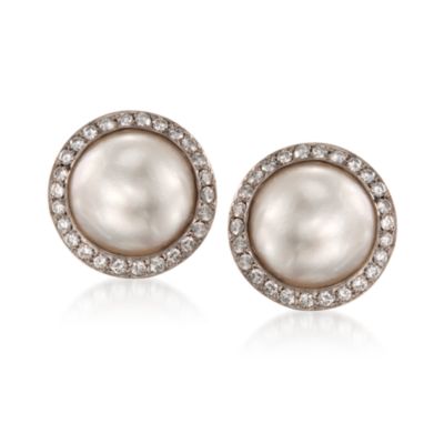 C. 1970 Vintage 15mm Mabe Pearl and 1.55 ct. t.w. Diamond Earrings in 18kt White Gold &mdash; Alt Image 1